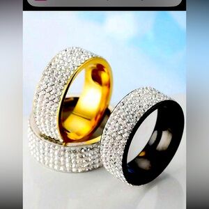 1pc European & American Simple Style 8mm Width 5 Row Cubic Titanium Steel Ring